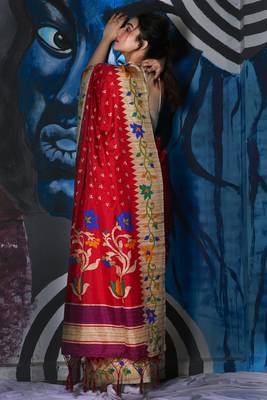 Red Soft Silk With Embroidered Buta With Printed Border And Pallu 2
