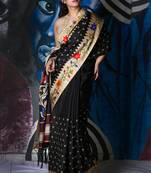 Black Soft Silk With Embroidered Buta With Printed Border And Pallu