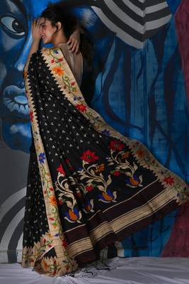 Black Soft Silk With Embroidered Buta With Printed Border And Pallu 2