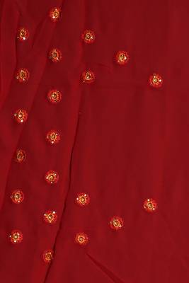 Red Chiffon Saree With Floral Jardosi Work 4