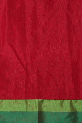 Dark Pink Dupion Silk Saree With Green Dual Border & Zari Pallu 4
