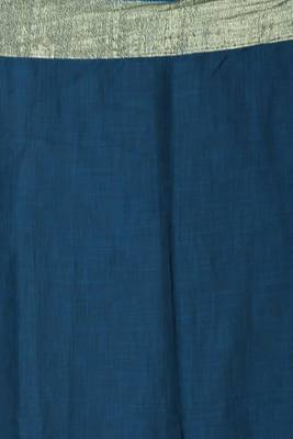 Dark Teal Blue Cotton Blended Linen Saree With Zari Border And Pallu 4