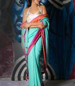 Sky Blue Cotton Blended Linen Saree With Dual Border And Pallu