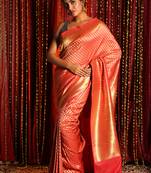 Fiery Orange Banarsi With Small Buta And Border