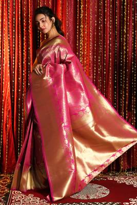 Pink Zari Weaved Banarsi With All Over Bird Motif Zari Weaving 2
