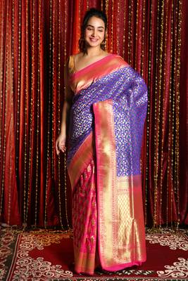 Persian Blue & Pink Dual Tone Banarsi With Minakari Weaving 1