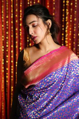 Persian Blue & Pink Dual Tone Banarsi With Minakari Weaving 3