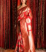 Red Blended Silk Saree With Zari Border And Pallu