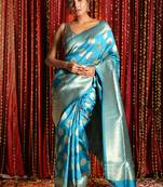 Cyan Blue Banaras Silk Saree With Zari Motifs