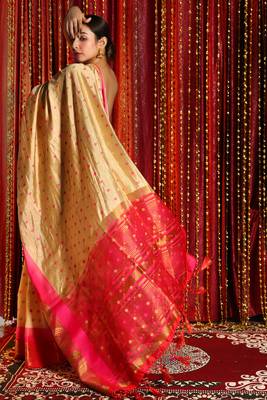 Canary Yellow Dupion Silk Saree With Allover Butta And Dual Border & Zari Pallu 2