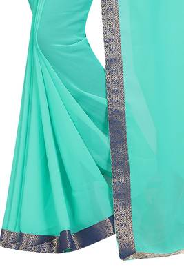 Green plain georgette saree with blouse 3