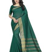 Green plain cotton silk saree with blouse
