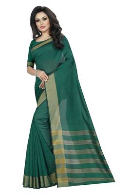 Green plain cotton silk saree with blouse 2