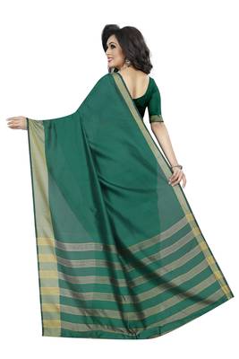 Green plain cotton silk saree with blouse 3