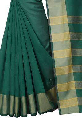 Green plain cotton silk saree with blouse 4