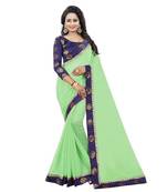 Green plain chanderi silk saree with blouse