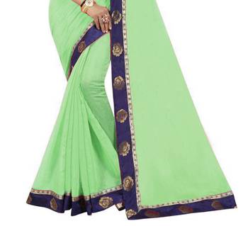 Green plain chanderi silk saree with blouse 2