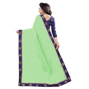 Green plain chanderi silk saree with blouse 3