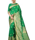 Green embroidered banarasi silk saree with blouse
