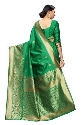 Green embroidered banarasi silk saree with blouse 2
