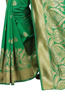 Green embroidered banarasi silk saree with blouse 4