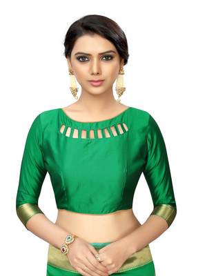 Green embroidered banarasi silk saree with blouse 5