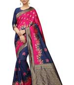 Navy blue embroidered banarasi silk saree with blouse