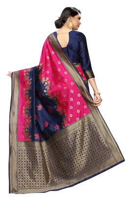 Navy blue embroidered banarasi silk saree with blouse 3