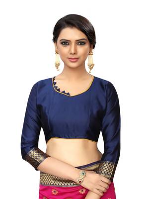 Navy blue embroidered banarasi silk saree with blouse 5