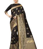 Black embroidered banarasi silk saree with blouse