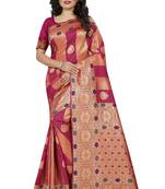 Rani pink embroidered banarasi silk saree with blouse
