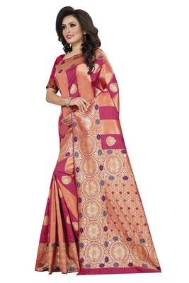 Rani pink embroidered banarasi silk saree with blouse 3