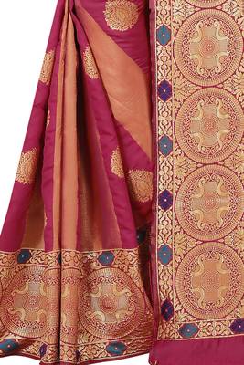 Rani pink embroidered banarasi silk saree with blouse 4