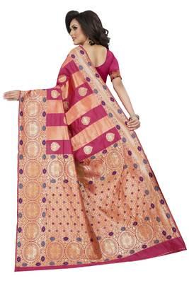 Rani pink embroidered banarasi silk saree with blouse 5