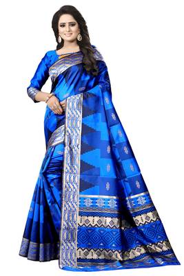 Blue embroidered banarasi silk saree with blouse 1