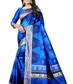 Blue embroidered banarasi silk saree with blouse