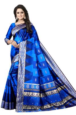 Blue embroidered banarasi silk saree with blouse 2