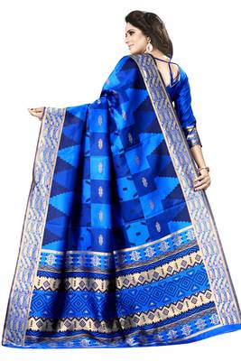 Blue embroidered banarasi silk saree with blouse 4