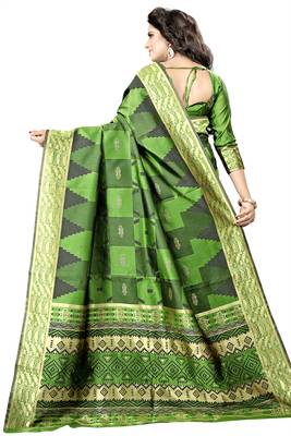 Green embroidered banarasi silk saree with blouse 4