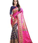 Pink embroidered banarasi silk saree with blouse