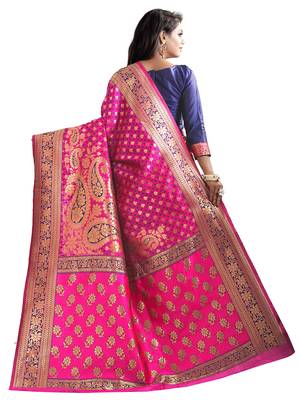 Pink embroidered banarasi silk saree with blouse 4