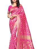 Pink embroidered banarasi silk saree with blouse