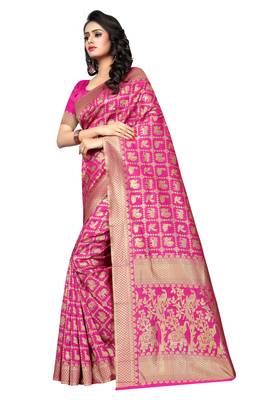 Pink embroidered banarasi silk saree with blouse 2