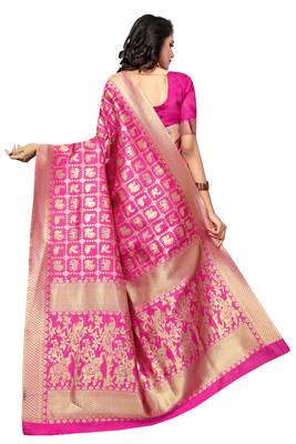 Pink embroidered banarasi silk saree with blouse 3