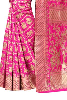 Pink embroidered banarasi silk saree with blouse 4
