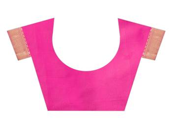 Pink embroidered banarasi silk saree with blouse 5
