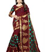 Maroon embroidered banarasi silk saree with blouse