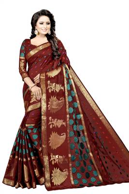Maroon embroidered banarasi silk saree with blouse 2
