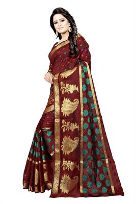 Maroon embroidered banarasi silk saree with blouse 3