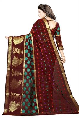 Maroon embroidered banarasi silk saree with blouse 4